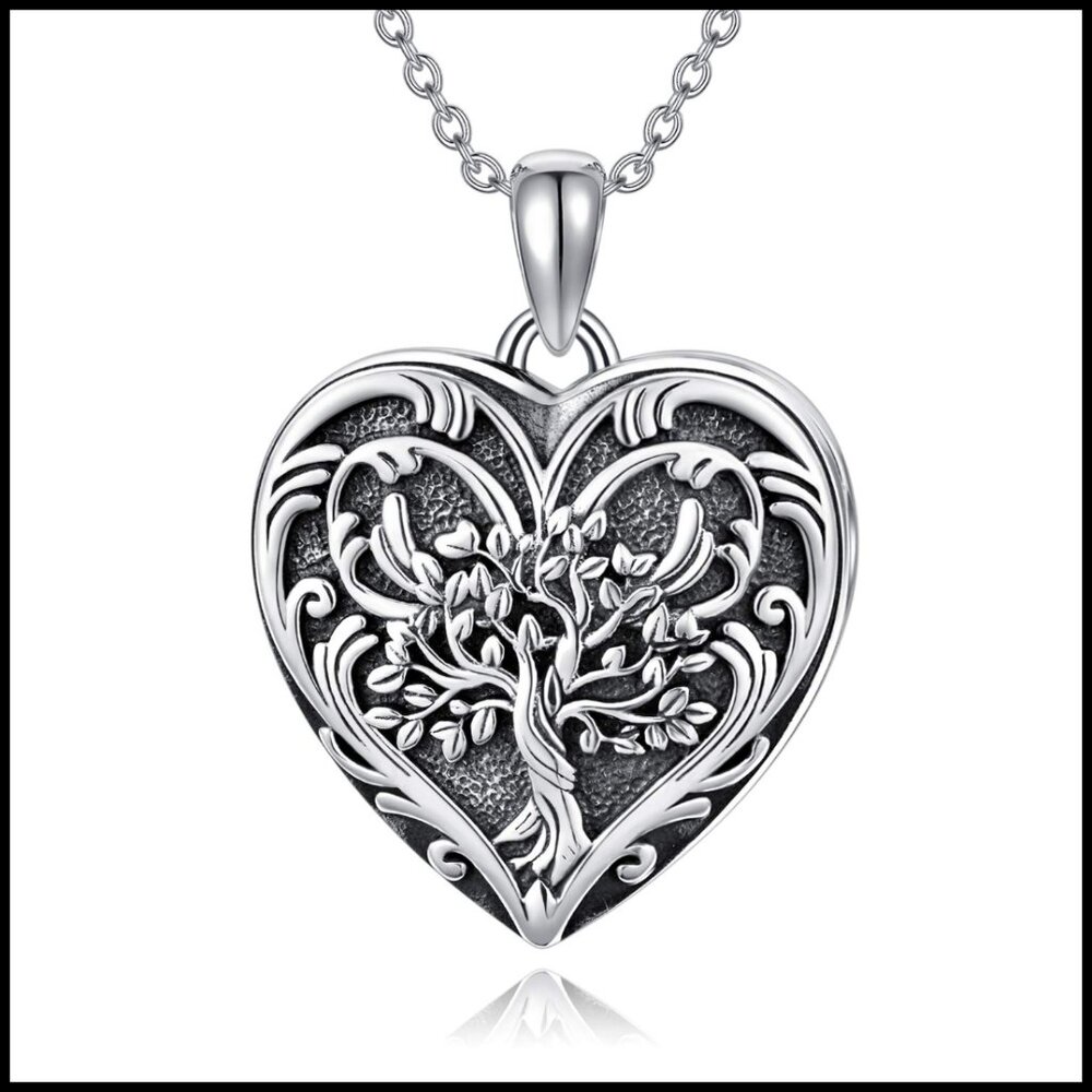 Sterling Silver Tree of Life Locket Necklace Personalized Photo Jewelry Elegant